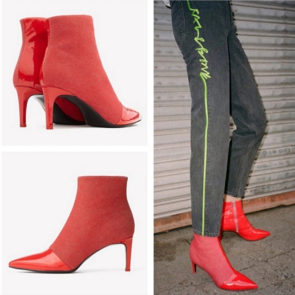 Rag & Bone Beha Leather Denim RED Boot new in box with dustbag